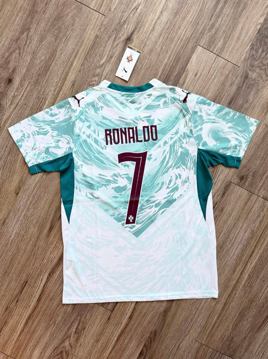 Portugal Away Jersey 2026 – White & Green Wave Edition (Ronaldo #7)