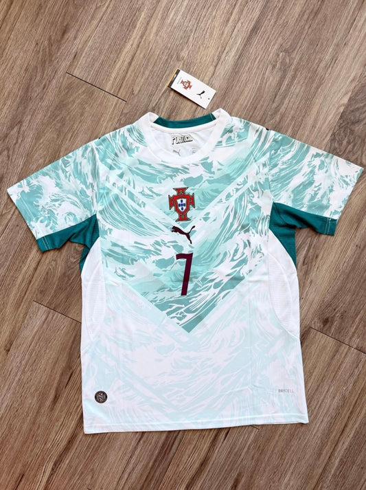 Portugal Away Jersey 2026 – White & Green Wave Edition (Ronaldo #7)