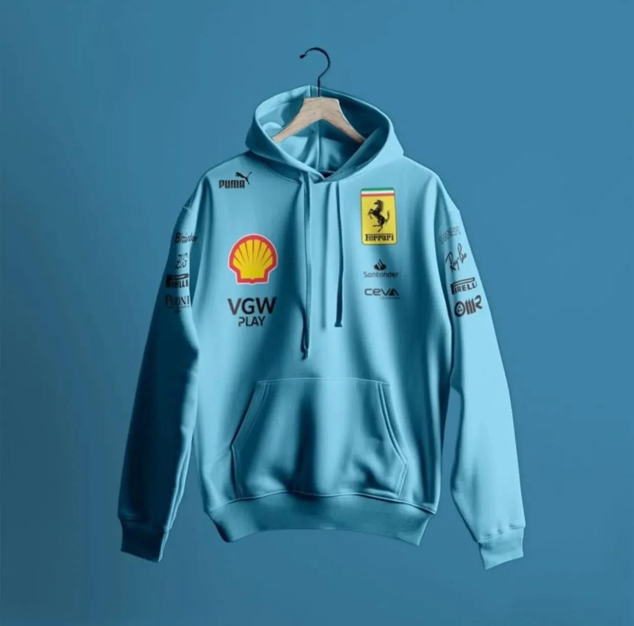 Retro Ferrari F1 Hoodie Light Blue