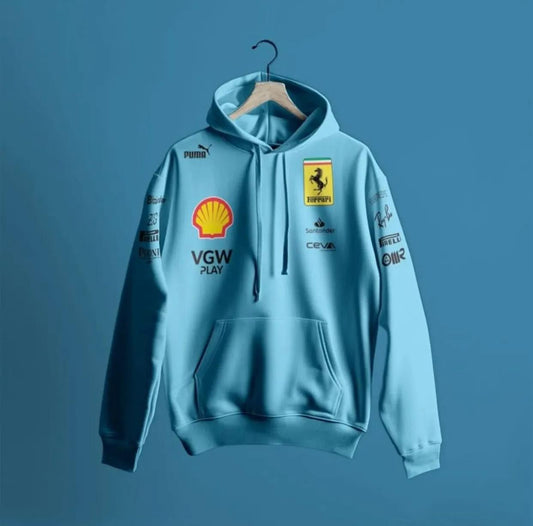 Retro Ferrari F1 Hoodie Light Blue