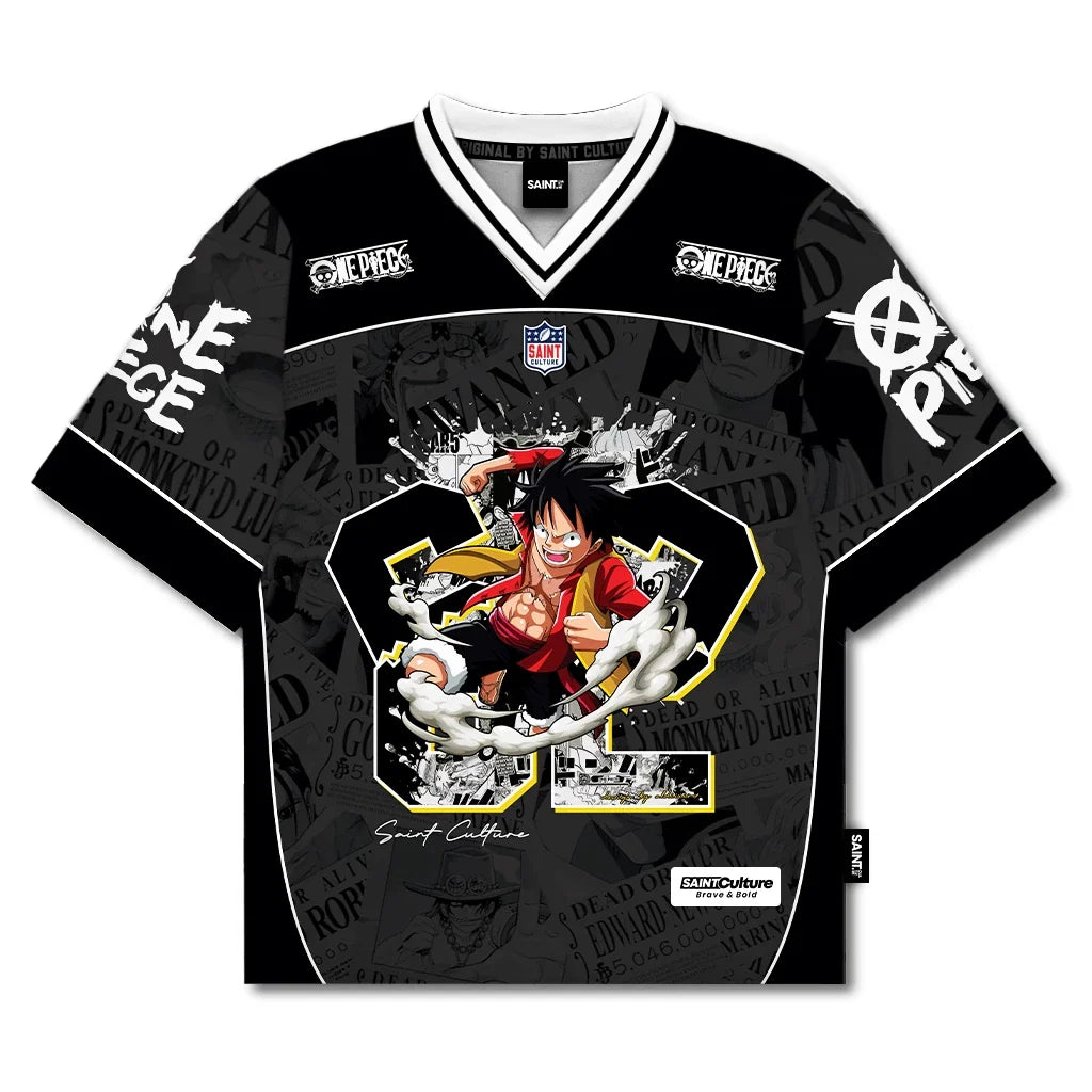 One Piece x Saint Culture Football Jersey —  Black Gold Edition | Monkey D. Luffy | Anime Streetwear