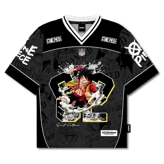 One Piece x Saint Culture Football Jersey —  Black Gold Edition | Monkey D. Luffy | Anime Streetwear