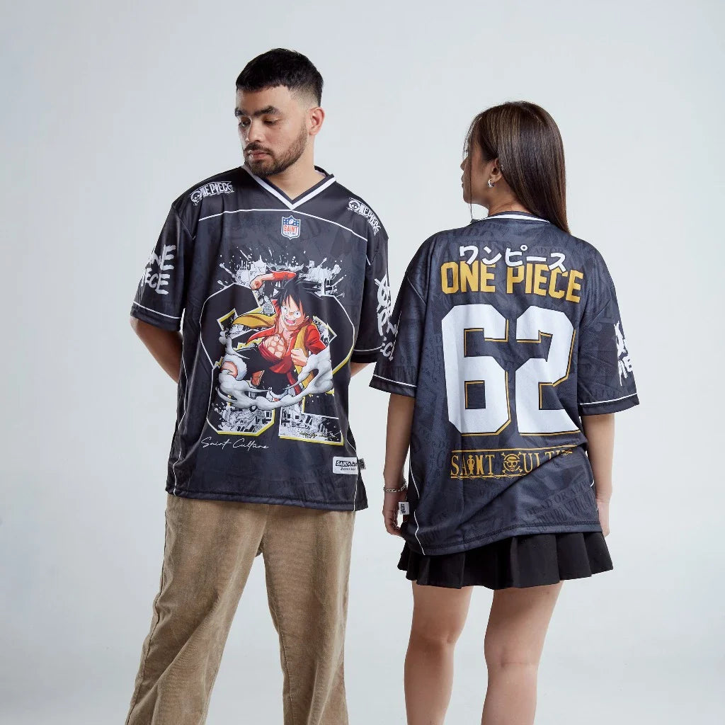 One Piece x Saint Culture Football Jersey —  Black Gold Edition | Monkey D. Luffy | Anime Streetwear