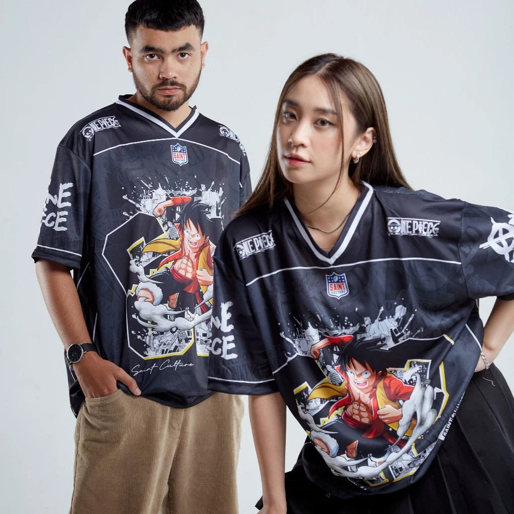 One Piece x Saint Culture Football Jersey —  Black Gold Edition | Monkey D. Luffy | Anime Streetwear